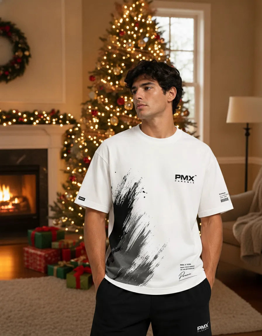 PMX Oversized Graphic T-Shirt for Men | Premium Cotton Blend | Streetwear Casual Tee | White & Black