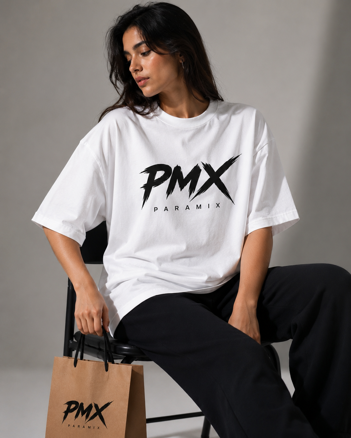 PMX Women's Premium Oversized White Graphic T-Shirt | 100% Cotton | Casual Streetwear