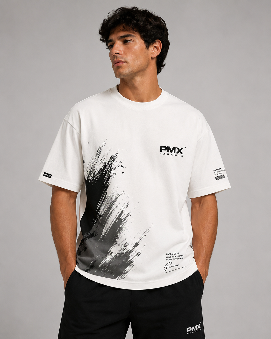 PMX Oversized Graphic T-Shirt for Men | Premium Cotton Blend | Streetwear Casual Tee | White & Black