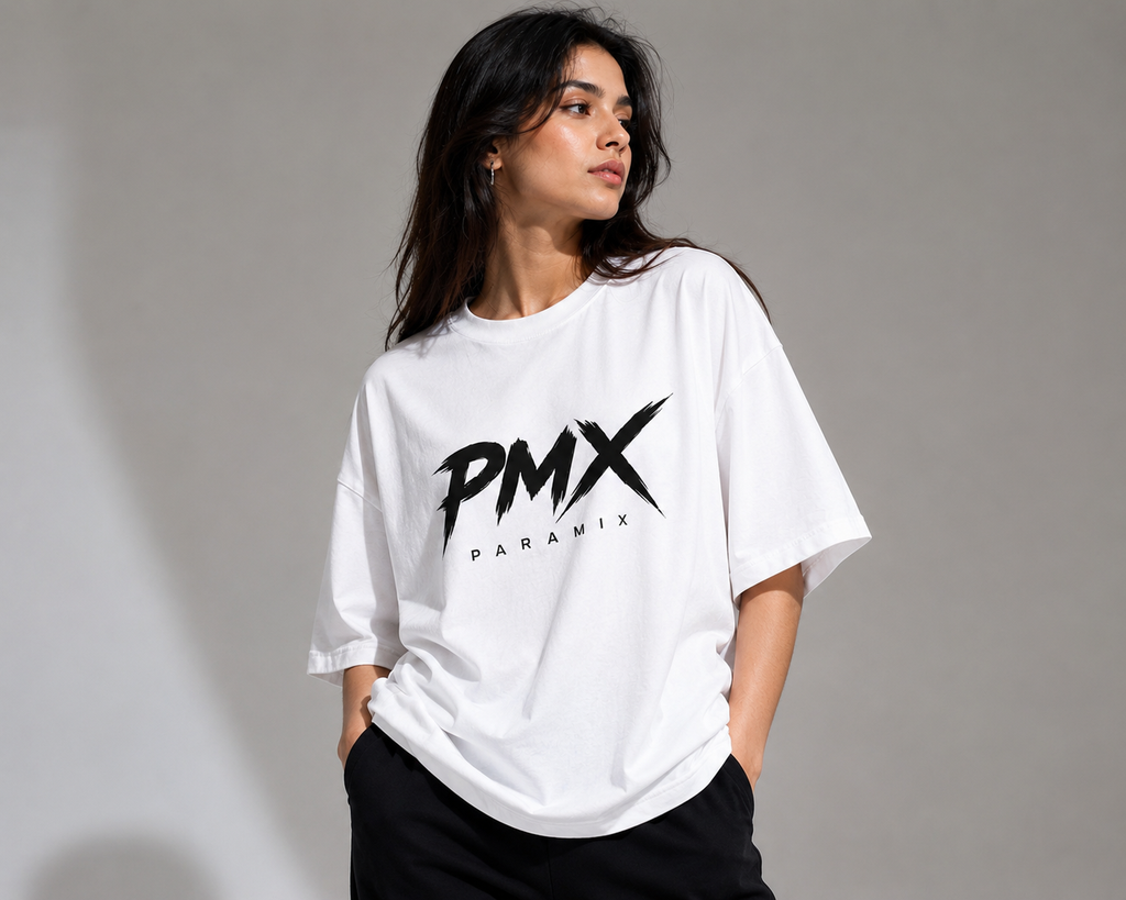 PMX Women's Premium Oversized White Graphic T-Shirt | 100% Cotton | Casual Streetwear