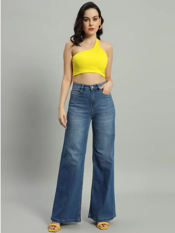 GUTI Women Flared High Rise Blue Jeans