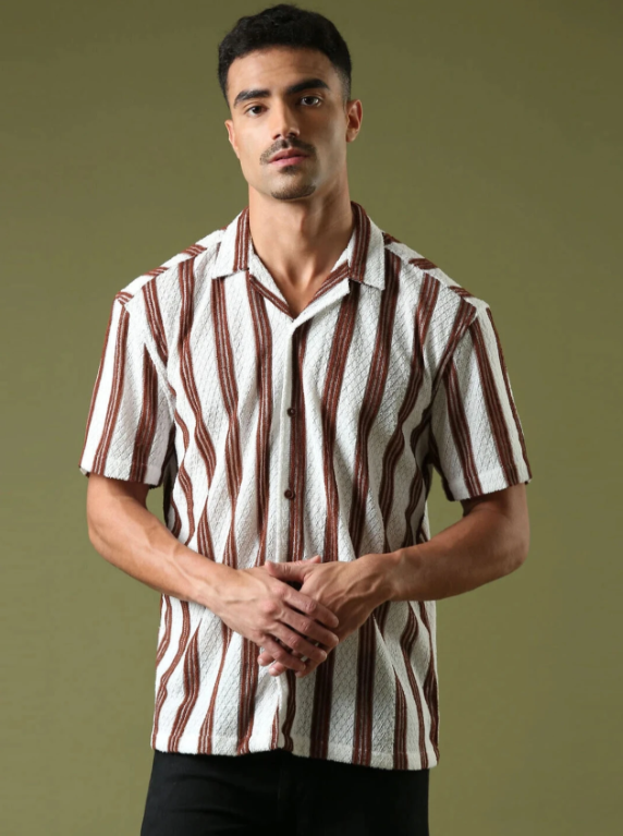 Men Regular Fit Self Design Lapel Collar Casual Shirt