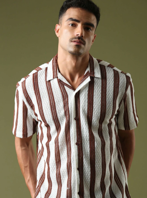 Men Regular Fit Self Design Lapel Collar Casual Shirt