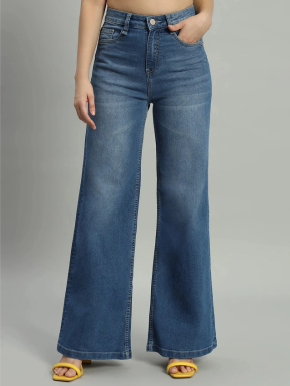 GUTI Women Flared High Rise Blue Jeans