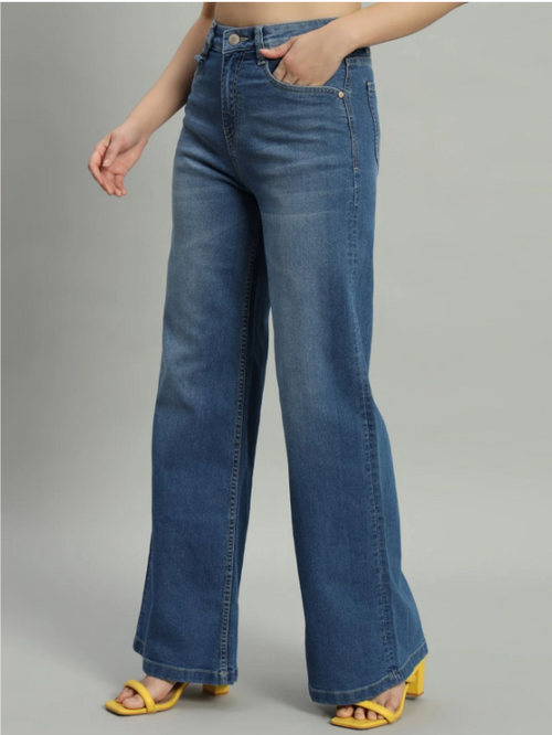 GUTI Women Flared High Rise Blue Jeans