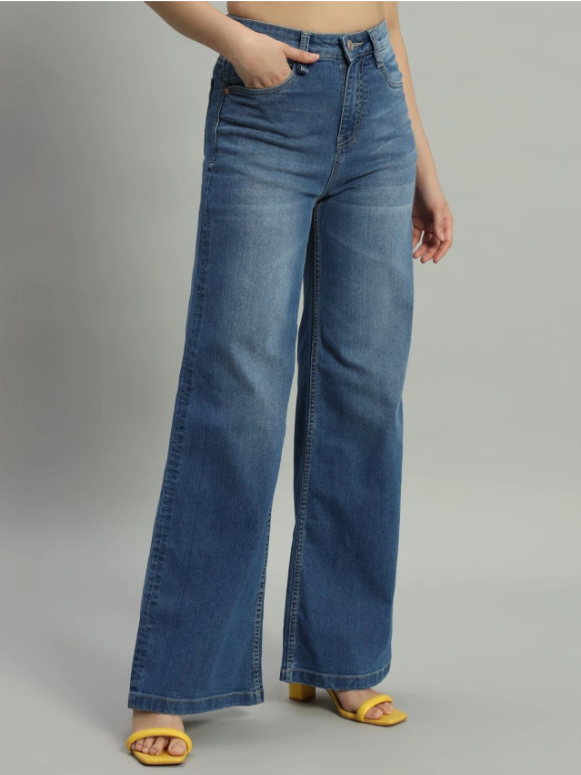 GUTI Women Flared High Rise Blue Jeans