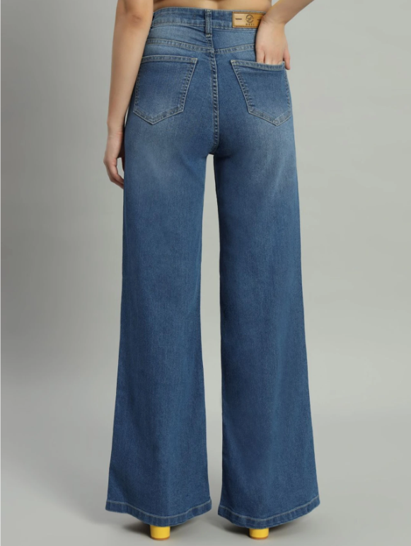 GUTI Women Flared High Rise Blue Jeans