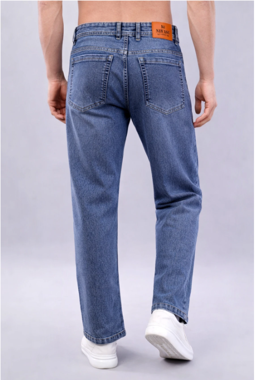 NIVASU Men Straight Fit Mid Rise Blue Jeans