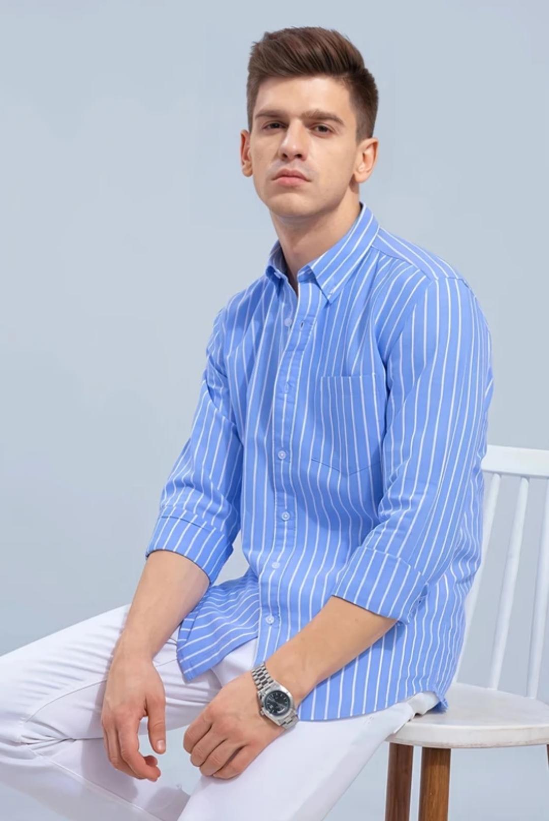HKV FASHION Men Regular Fit Striped Spread Collar Casual Shirt