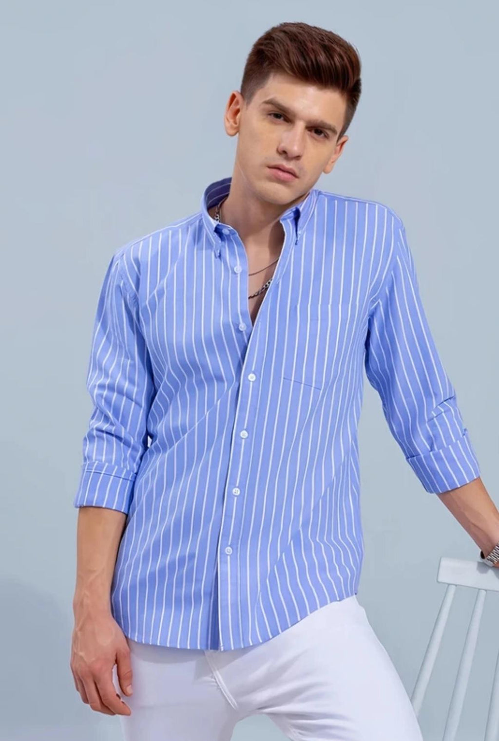HKV FASHION Men Regular Fit Striped Spread Collar Casual Shirt
