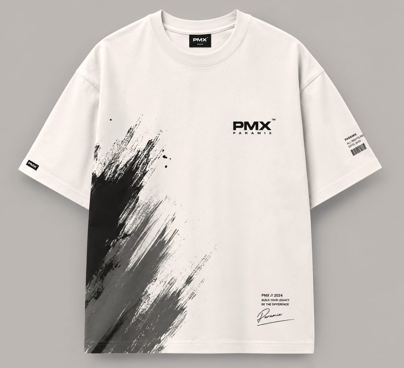 PMX Oversized Graphic T-Shirt for Men | Premium Cotton Blend | Streetwear Casual Tee | White & Black