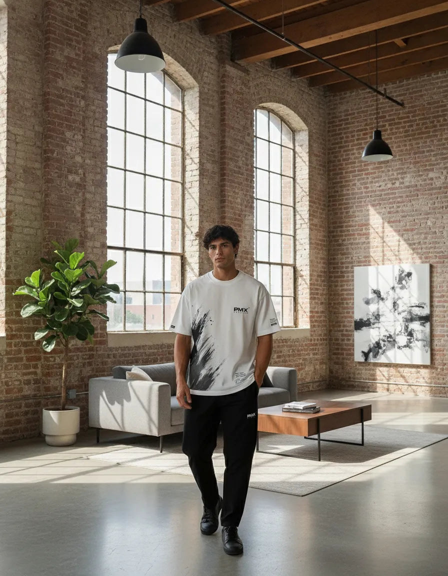 PMX Oversized Graphic T-Shirt for Men | Premium Cotton Blend | Streetwear Casual Tee | White & Black